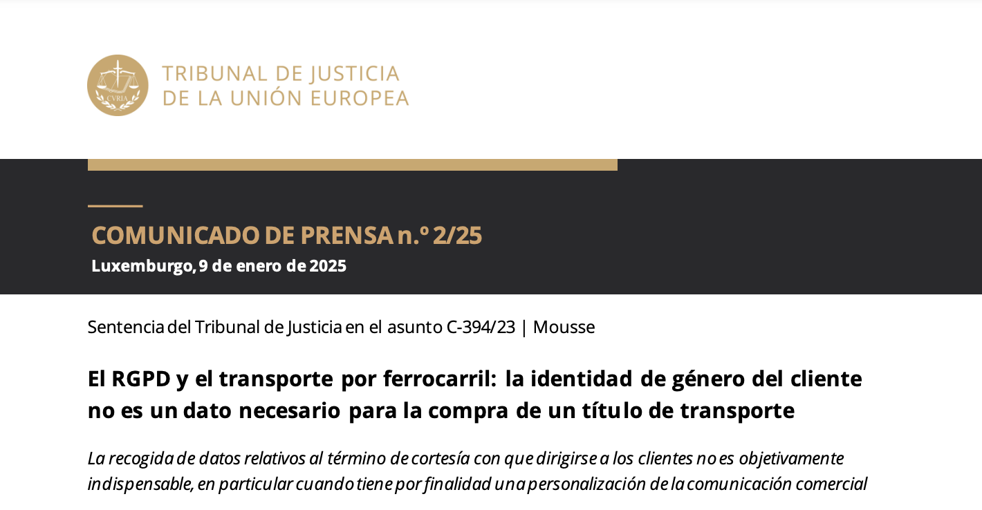 TJUE: Principio de minimización, personalización comercial e identidad de género